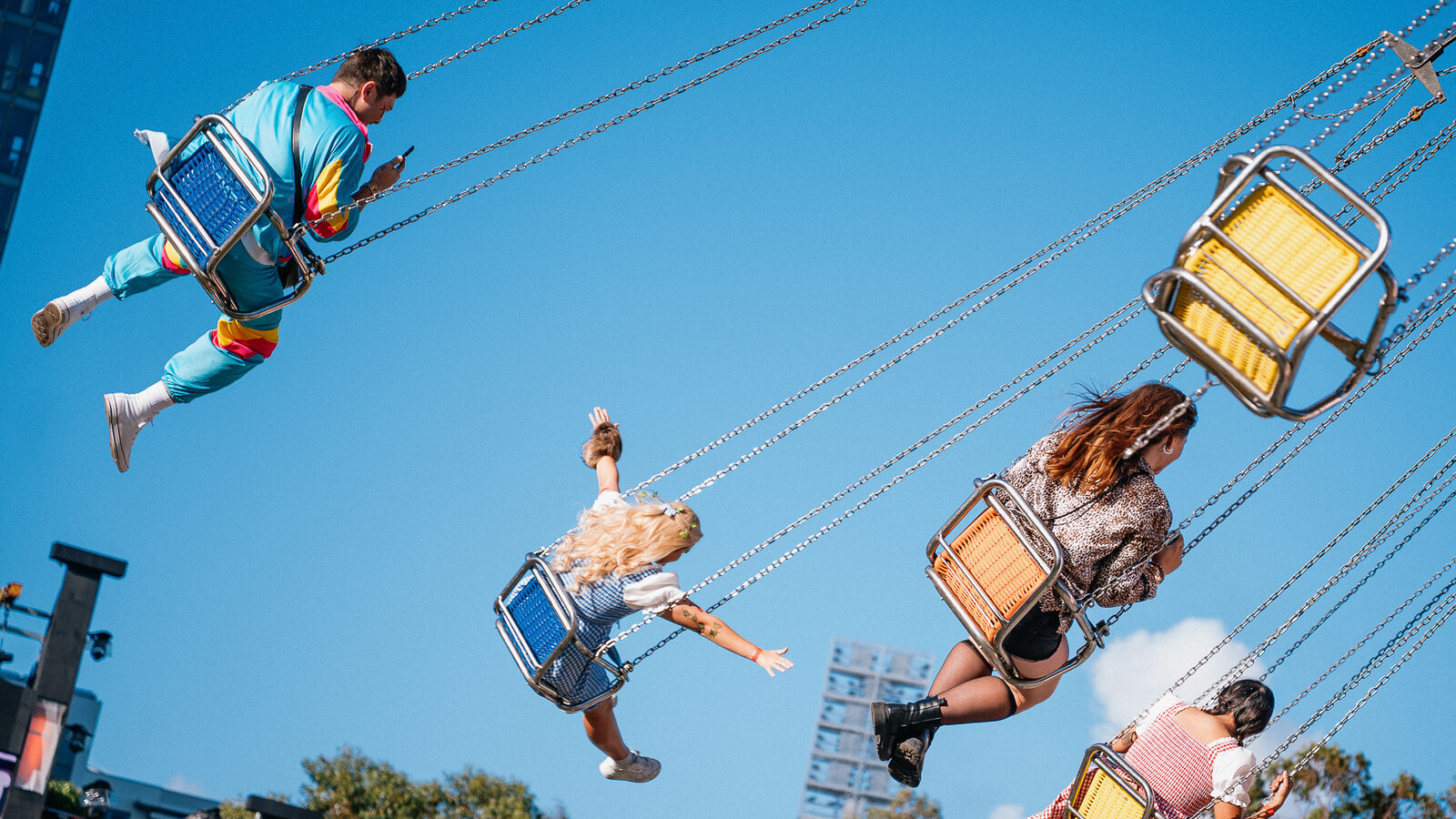 Wave Swinger and carnival rides at Seasons Halloween